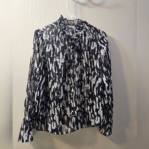 Moa Moa Black And White Abstract Blouse Sz M